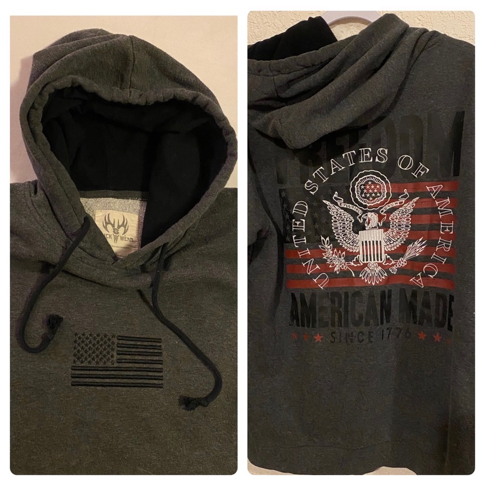 Buck Wear Gray Patriotic Hoodie Large